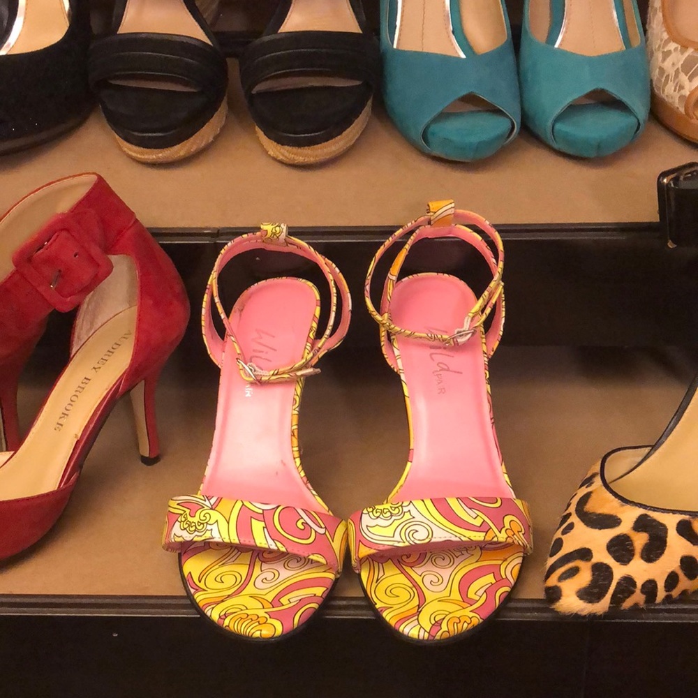 Pink ankle tie heels